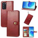 For OPPO Reno6 Pro Solid Color Leather Buckle Phone Case with Lanyard & Photo Frame & Card Slot & Wallet & Stand Function(Red)