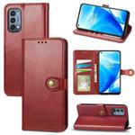 For OnePlus Nord N200 5G Solid Color Leather Buckle Phone Case with Lanyard & Photo Frame & Card Slot & Wallet & Stand Function(Red)