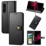 For Sony Xperia 1 III Solid Color Leather Buckle Phone Case with Lanyard & Photo Frame & Card Slot & Wallet & Stand Function(Black)