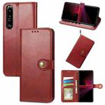 For Sony Xperia 1 III Solid Color Leather Buckle Phone Case with Lanyard & Photo Frame & Card Slot & Wallet & Stand Function(Red)
