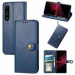 For Sony Xperia 1 III Solid Color Leather Buckle Phone Case with Lanyard & Photo Frame & Card Slot & Wallet & Stand Function(Blue)