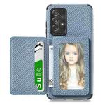 For Samsung Galaxy A72 5G / 4G Carbon Fiber Magnetic Card Bag TPU+PU Shockproof Back Cover Case with Holder & Card Slot & Photo Frame(Blue)