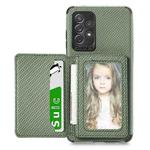For Samsung Galaxy A72 5G / 4G Carbon Fiber Magnetic Card Bag TPU+PU Shockproof Back Cover Case with Holder & Card Slot & Photo Frame(Green)