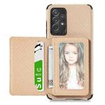 For Samsung Galaxy A72 5G / 4G Carbon Fiber Magnetic Card Bag TPU+PU Shockproof Back Cover Case with Holder & Card Slot & Photo Frame(Khaki)