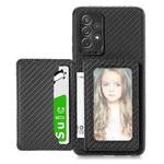 For Samsung Galaxy A52 5G / 4G Carbon Fiber Magnetic Card Bag TPU+PU Shockproof Back Cover Case with Holder & Card Slot & Photo Frame(Black)