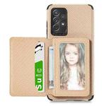 For Samsung Galaxy A52 5G / 4G Carbon Fiber Magnetic Card Bag TPU+PU Shockproof Back Cover Case with Holder & Card Slot & Photo Frame(Khaki)