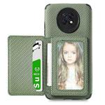 For Xiaomi Redmi Note 9 5G Carbon Fiber Magnetic Card Bag TPU+PU Shockproof Back Cover Case with Holder & Card Slot & Photo Frame(Green)