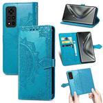 For Honor V40 5G Mandala Flower Embossed Horizontal Flip Leather Case with Bracket / Card Slot / Wallet / Lanyard(Blue)