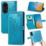 For Huawei P50 Mandala Flower Embossed Horizontal Flip Leather Case with Bracket / Card Slot / Wallet / Lanyard(Blue)