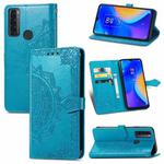 For TCL 20 SE Mandala Flower Embossed Horizontal Flip Leather Case with Bracket / Card Slot / Wallet / Lanyard(Blue)