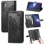 For TCL 20 Pro 5G Mandala Flower Embossed Horizontal Flip Leather Case with Bracket / Card Slot / Wallet / Lanyard(Black)