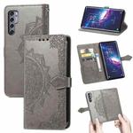 For TCL 20 Pro 5G Mandala Flower Embossed Horizontal Flip Leather Case with Bracket / Card Slot / Wallet / Lanyard(Grey)