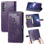 For TCL 20 Pro 5G Mandala Flower Embossed Horizontal Flip Leather Case with Bracket / Card Slot / Wallet / Lanyard(Purple)
