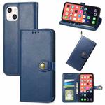 For iPhone 13 Solid Color Leather Buckle Phone Case with Lanyard & Photo Frame & Card Slot & Wallet & Stand Function(Blue)