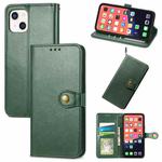 For iPhone 13 mini  Solid Color Leather Buckle Phone Case with Lanyard & Photo Frame & Card Slot & Wallet & Stand Function(Green)