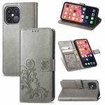 For iPhone 13 Pro Max  Four-leaf Clover Clasp Embossed Buckle Mobile Phone Protection Leather Case with Lanyard & Card Slot & Wallet & Bracket Function(Grey)