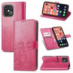 For iPhone 13 Pro Four-leaf Clover Clasp Embossed Buckle Mobile Phone Protection Leather Case with Lanyard & Card Slot & Wallet & Bracket Function(Magenta)