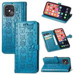 Cute Cat and Dog Embossed Horizontal Flip Leather Case with Holder & Card Slots & Wallet & Lanyard For iPhone 13 Pro Max(Blue)
