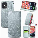 For iPhone 13 Pro Max  Blooming Mandala Embossed Pattern Magnetic Horizontal Flip Leather Case with Holder & Card Slots & Wallet(Grey)