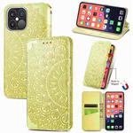 For iPhone 13 Pro Max  Blooming Mandala Embossed Pattern Magnetic Horizontal Flip Leather Case with Holder & Card Slots & Wallet(Yellow)