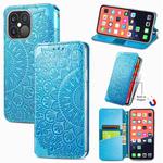 For iPhone 13 Pro Blooming Mandala Embossed Pattern Magnetic Horizontal Flip Leather Case with Holder & Card Slots & Wallet(Blue)