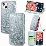 For iPhone 13 Blooming Mandala Embossed Pattern Magnetic Horizontal Flip Leather Case with Holder & Card Slots & Wallet(Grey)