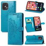 For iPhone 13 Pro Max Mandala Flower Embossed Horizontal Flip Leather Case with Holder & Three Card Slots & Wallet & Lanyard  (Blue)