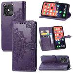 For iPhone 13 Pro Max Mandala Flower Embossed Horizontal Flip Leather Case with Holder & Three Card Slots & Wallet & Lanyard  (Purple)