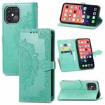 For iPhone 13 Pro Mandala Flower Embossed Horizontal Flip Leather Case with Holder & Three Card Slots & Wallet & Lanyard  (Green)
