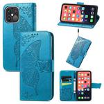 For iPhone 13 Pro Max Butterfly Love Flower Embossed Horizontal Flip Leather Case with Bracket / Card Slot / Wallet / Lanyard (Blue)