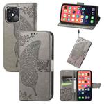 For iPhone 13 Pro Butterfly Love Flower Embossed Horizontal Flip Leather Case with Bracket / Card Slot / Wallet / Lanyard (Grey)