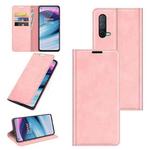 For OnePlus Nord CE 5G Retro-skin Business Magnetic Suction Leather Case with Holder & Card Slots & Wallet(Pink)