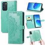 For OPPO Reno6 5G Mandala Flower Embossed Horizontal Flip Leather Case with Holder & Three Card Slots & Wallet & Lanyard(Green)