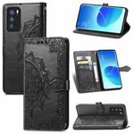 For OPPO Reno6 Pro 5G Mandala Flower Embossed Horizontal Flip Leather Case with Holder & Three Card Slots & Wallet & Lanyard(Black)