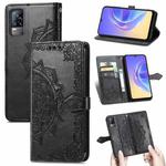 For vivo V21e 4G Mandala Flower Embossed Horizontal Flip Leather Case with Holder & Three Card Slots & Wallet & Lanyard(Black)