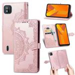 For Wiko Y62 Mandala Flower Embossed Horizontal Flip Leather Case with Holder & Three Card Slots & Wallet & Lanyard(Rose Gold)