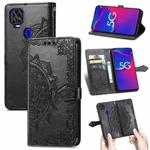 For ZTE Axon 11 SE 5G Mandala Flower Embossed Horizontal Flip Leather Case with Holder & Three Card Slots & Wallet & Lanyard(Black)