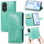 For Honor 50 Mandala Flower Embossed Horizontal Flip Leather Case with Holder & Three Card Slots & Wallet & Lanyard(Green)