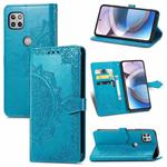 For Motorola Moto One 5G Ace Mandala Flower Embossed Horizontal Flip Leather Case with Holder & Three Card Slots & Wallet & Lanyard(Blue)