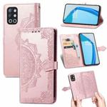 For OnePlus 9R Mandala Flower Embossed Horizontal Flip Leather Case with Holder & Three Card Slots & Wallet & Lanyard(Rose Gold)