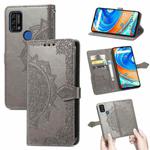 For UMIDIGI A9 Mandala Flower Embossed Horizontal Flip Leather Case with Holder & Three Card Slots & Wallet & Lanyard(Grey)