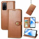 For OPPO A55 5G Solid Color Leather Buckle Phone Case with Lanyard & Photo Frame & Card Slot & Wallet & Stand Function(Brown)