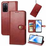 For OPPO A55 5G Solid Color Leather Buckle Phone Case with Lanyard & Photo Frame & Card Slot & Wallet & Stand Function(Red)