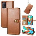 For OPPO Realme V13 Solid Color Leather Buckle Phone Case with Lanyard & Photo Frame & Card Slot & Wallet & Stand Function(Brown)