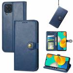 For Samsung Galaxy M32 Solid Color Leather Buckle Phone Case with Lanyard & Photo Frame & Card Slot & Wallet & Stand Function(Blue)