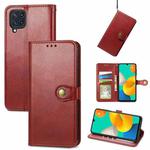 For Samsung Galaxy M32 Solid Color Leather Buckle Phone Case with Lanyard & Photo Frame & Card Slot & Wallet & Stand Function(Red)