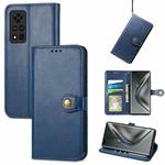 For Honor V40 5G Solid Color Leather Buckle Phone Case with Lanyard & Photo Frame & Card Slot & Wallet & Stand Function(Blue)