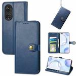 For Honor  50 Pro Solid Color Leather Buckle Phone Case with Lanyard & Photo Frame & Card Slot & Wallet & Stand Function(Blue)