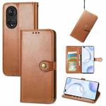 For Honor  50 Pro Solid Color Leather Buckle Phone Case with Lanyard & Photo Frame & Card Slot & Wallet & Stand Function(Brown)