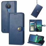 For Nokia 1.4 Solid Color Leather Buckle Phone Case with Lanyard & Photo Frame & Card Slot & Wallet & Stand Function(Blue)